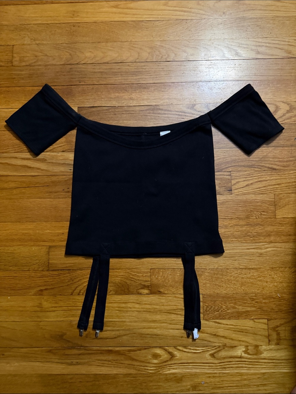 NWOT Marieyat - Black Off-Shoulder Ribbed Top With Suspenders
